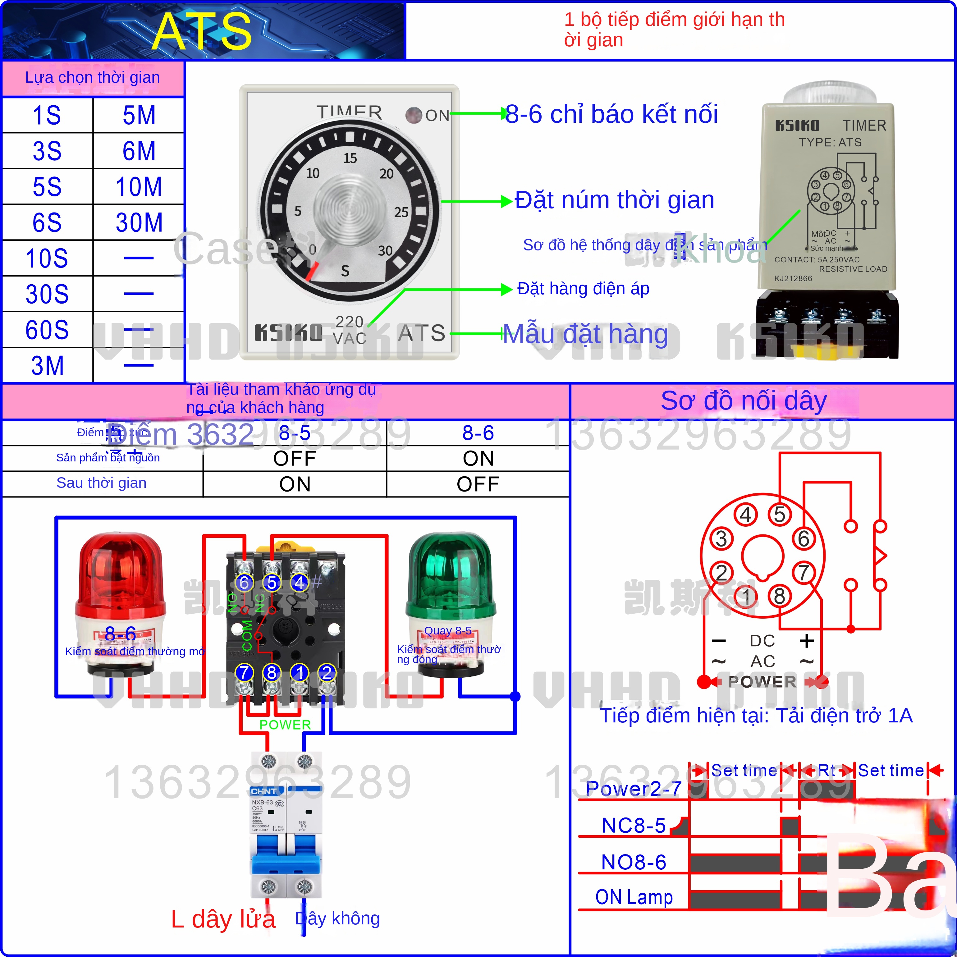 Rơ le trễ thời gian khi mất điện KSIKO ATS / ATS-2 – Sử dụng relay và chip nhập khẩu, bảo hành 3 năm, hàng chính hãng - ATS 24VDC/AC, 6 giây, 1 tiếp điểm định thời, dòng 1A