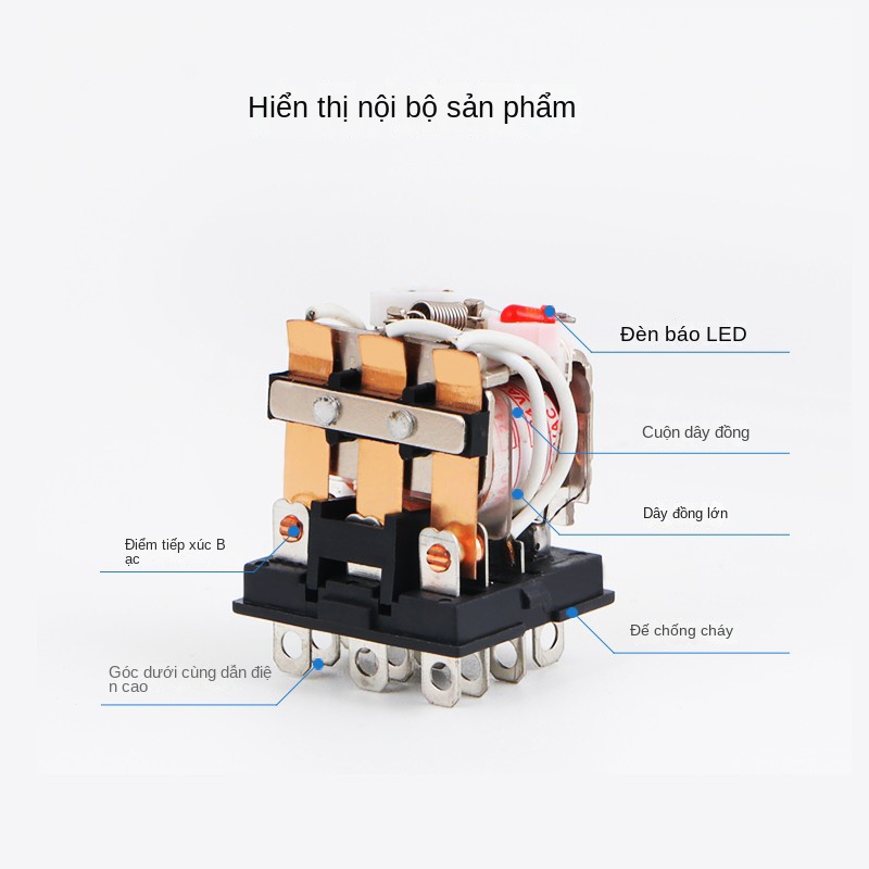 Rơ le trung gian nhỏ 220V AC LY2NJ – có đèn, DC 24V HH64P/63P/62P - AC220V - LY4NJ (HH64P) có đế