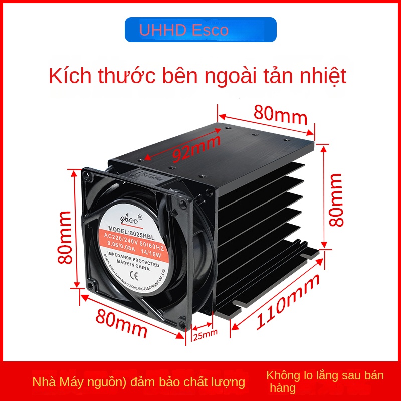 Tản nhiệt cho rơ le bán dẫn 3 pha, kèm quạt 220V, thanh tản nhiệt dài 110mm - Tản nhiệt trắng