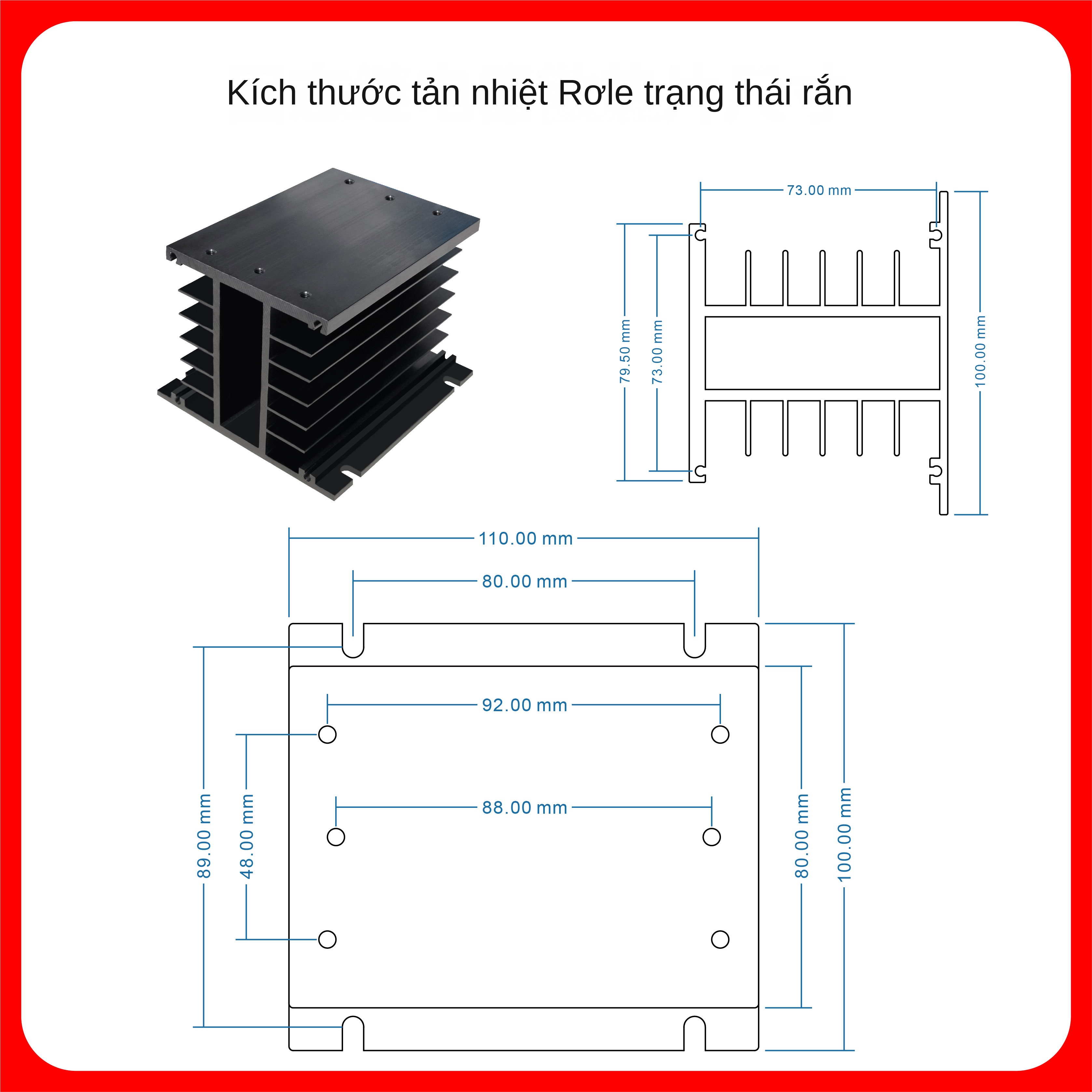 Tản nhiệt cho rơ le bán dẫn 3 pha, kèm quạt 220V, thanh tản nhiệt dài 110mm - Tản nhiệt trắng