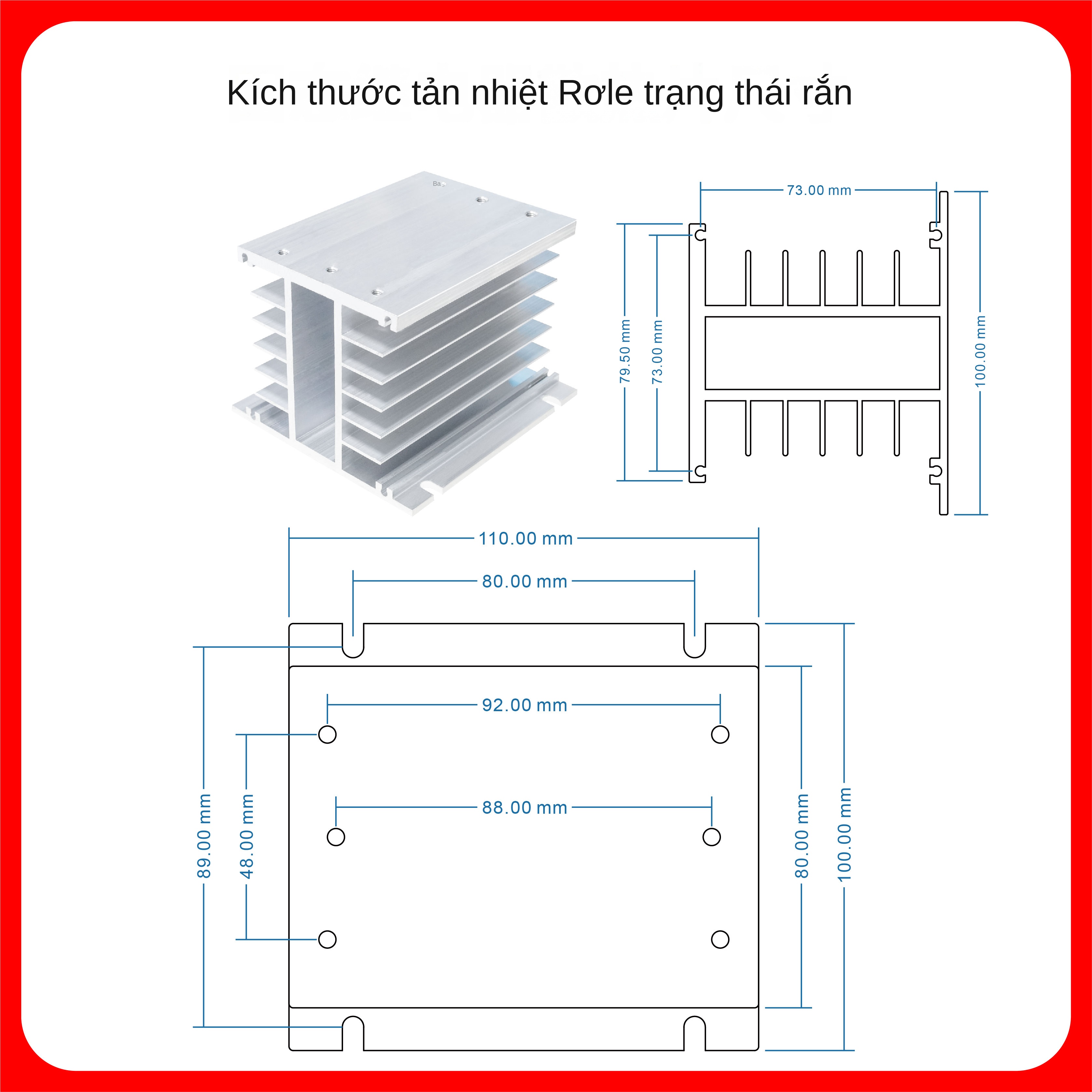 Tản nhiệt cho rơ le bán dẫn 3 pha, kèm quạt 220V, thanh tản nhiệt dài 110mm - Tản nhiệt trắng