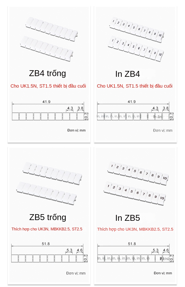 Thanh đánh số ZB4/5/6/8/10/12 – Loại nhãn số nhanh cho cầu đấu UK, kiểu Phoenix, model ZBF5, bản trống (chưa in số) - In ký hiệu (81–90) - ZB5(UK3N)