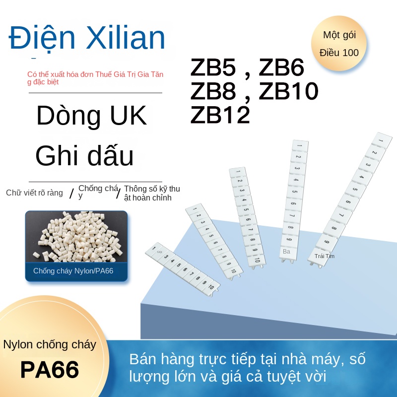 Thanh đánh số ZB4/5/6/8/10/12 – Loại nhãn số nhanh cho cầu đấu UK, kiểu Phoenix, model ZBF5, bản trống (chưa in số) - In ký hiệu (81–90) - ZB5(UK3N)