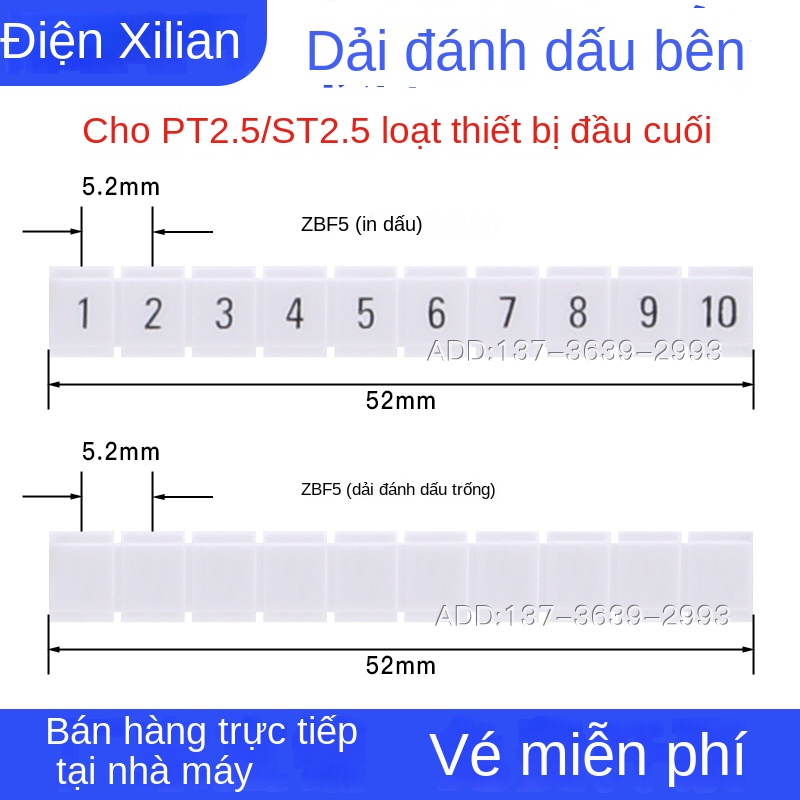 Thanh nhãn ZBFM5 – Trống, 6 số in, dùng cho PTTB1.5/PT4/ST2.5-3L, gắn bên cạnh - ZBF3.5 (dùng cho PT1.5)