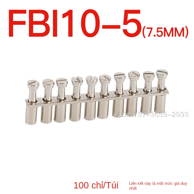 Thanh nối FBI10-6 – Dạng gắn DIN, dùng cho cầu đấu UK, đầu nối trung tâm bằng vít, chất liệu đồng nguyên chất, loại ngắn cạnh EB - FBI10-6 – Thanh nối 10 cực kiểu ống lồng