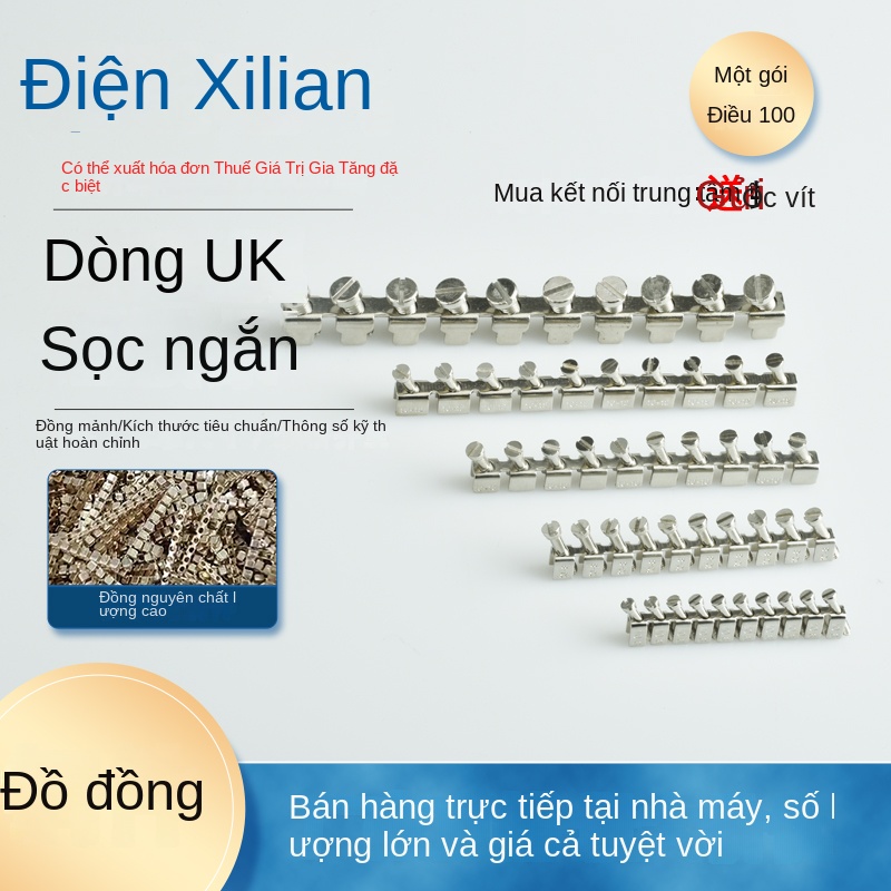 Thanh nối FBI10-6 – Dạng gắn DIN, dùng cho cầu đấu UK, đầu nối trung tâm bằng vít, chất liệu đồng nguyên chất, loại ngắn cạnh EB - FBI10-6 – Thanh nối 10 cực kiểu ống lồng