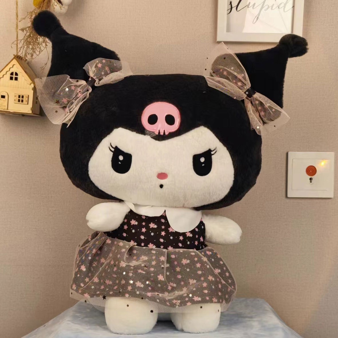 ĐG 50cm Kuromi Đen Váy Ren Hồng