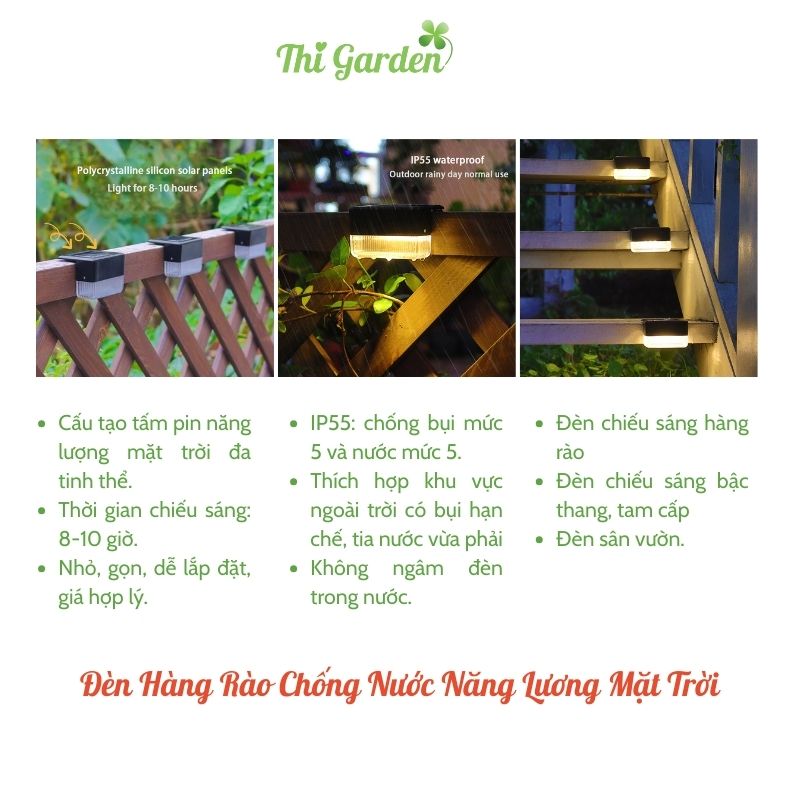 Đèn Bậc Thang, Hàng Rào Năng Lượng Mặt Trời Ngoài Trời Chống Thấm Nước
