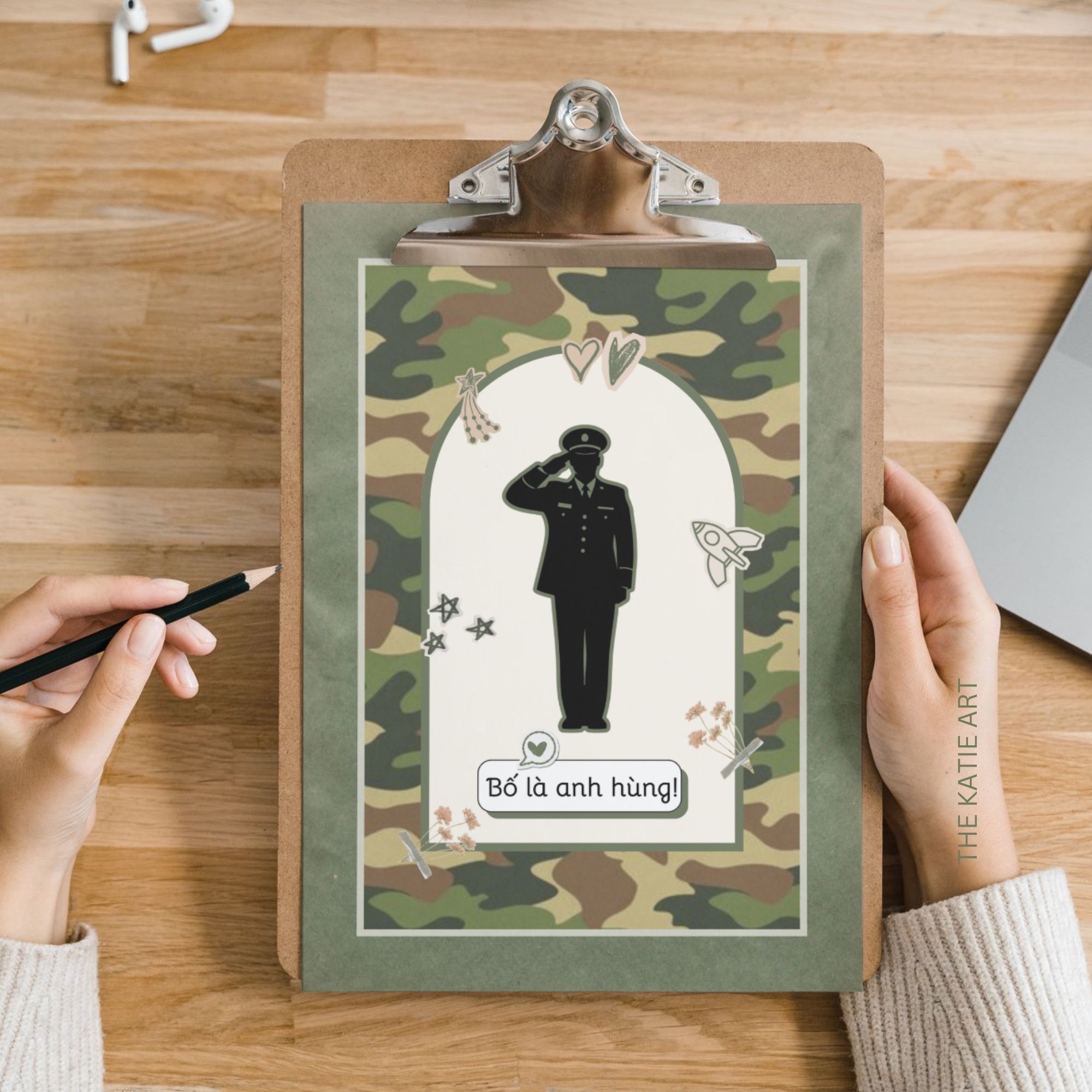 Thiệp Cảm Ơn, Thiệp Quà Tặng Phong Cách Vintage , Army- Mã 260423-Card-01