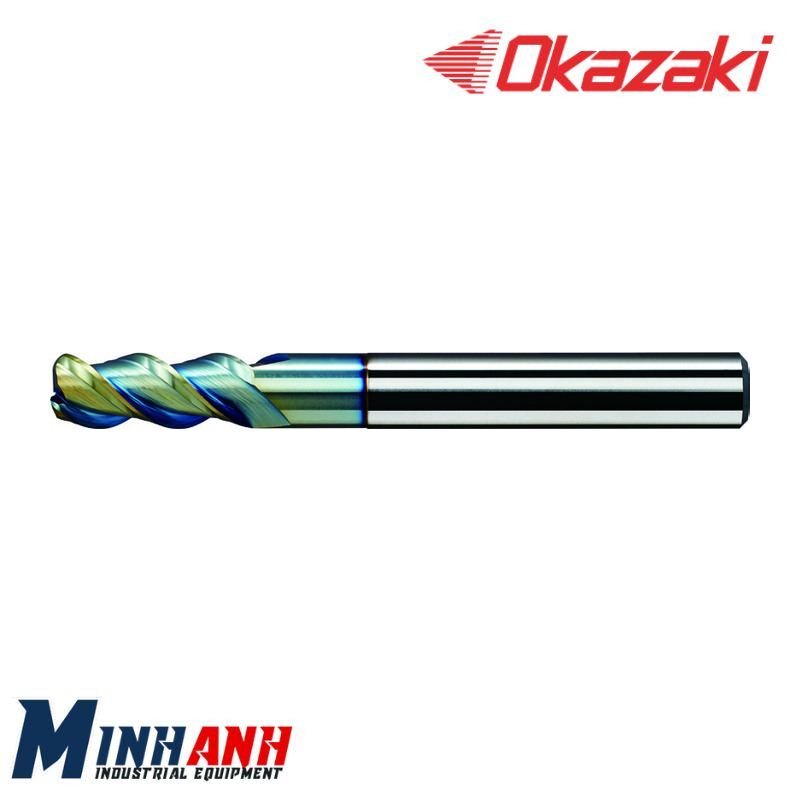 Dao phay ngón bo góc cổ dài hợp kim cho nhôm 3 me, phủ DLC SAE3LD200R30 OKAZAKI