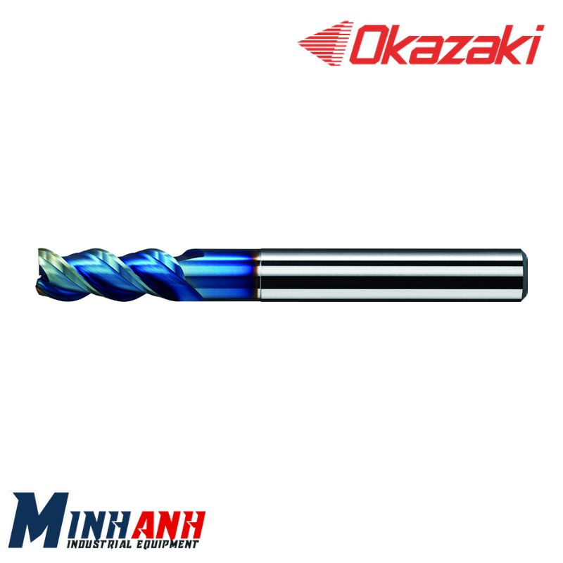 Dao phay ngón cổ dài xoắn cao hợp kim cho nhôm 3 me phủ DLC SAE3LD030 OKAZAKI
