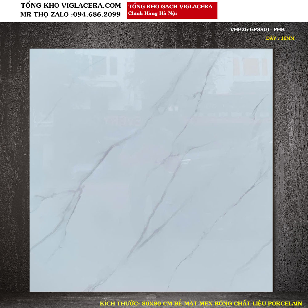 Gạch trắng vân khói Viglacera 80x80 cm VHP26-GP8801 Loại 1