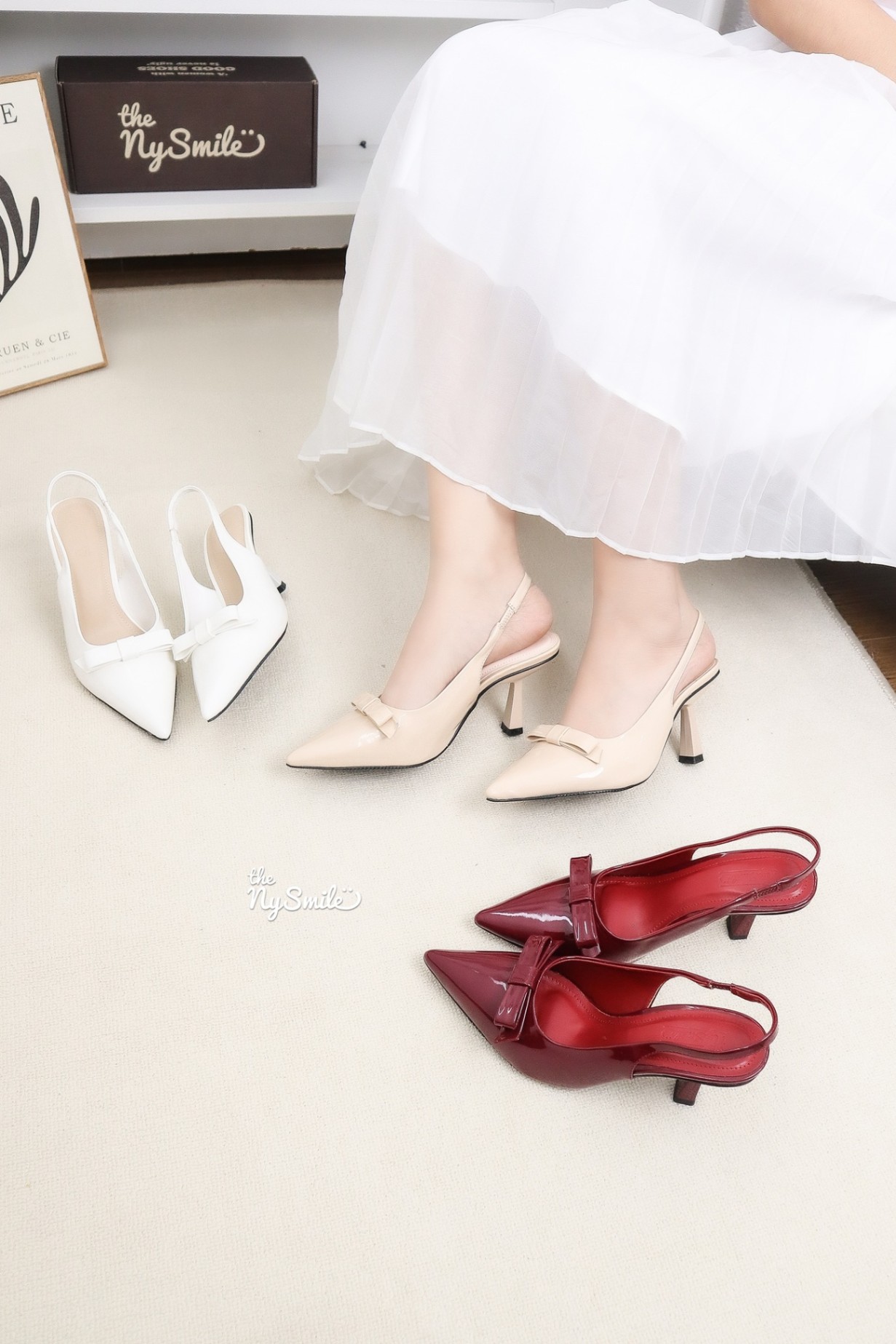 Giày Cao Gót 7P gót nhọn quai hậu đính nơ BEMY