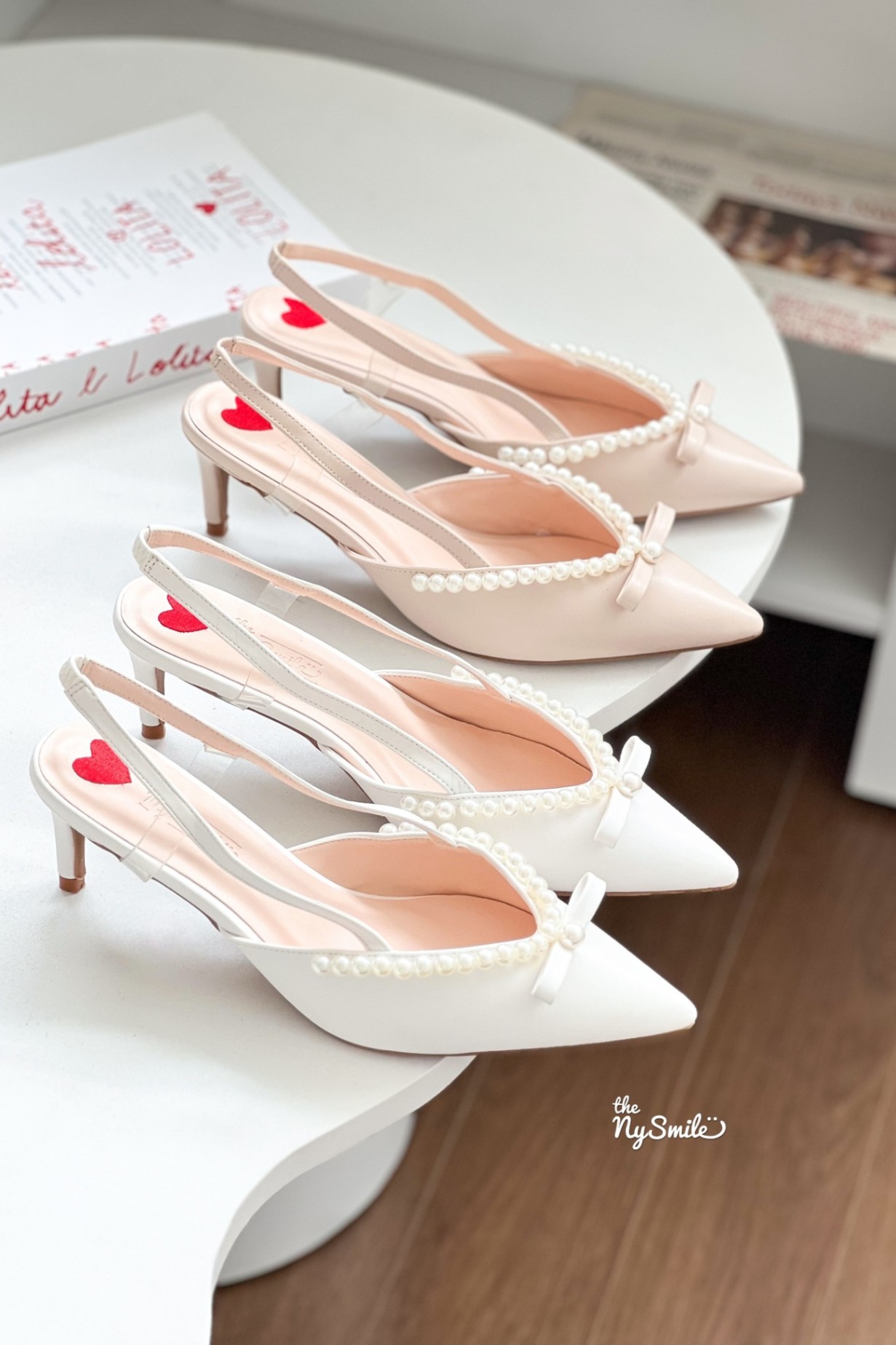 Giày Cao Gót 7P mũi nhọn đính cườm nơ giày cưới cô dâu RIZOY