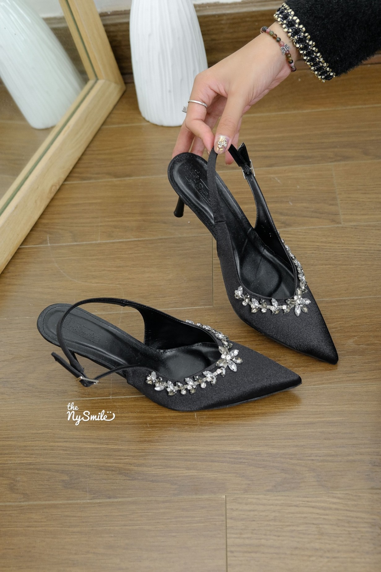 Cao Gót 5cm mũi nhọn đính đá sang chảnh SILA