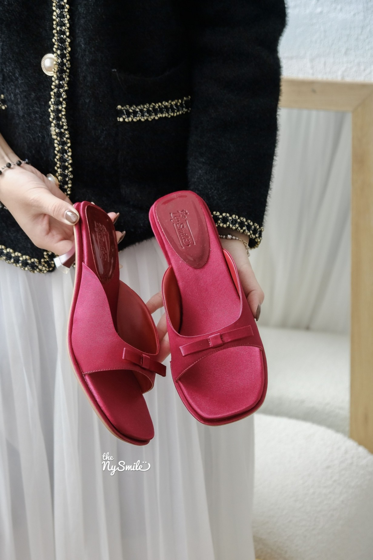 Guốc Lê 4cm đính nơ gót nhọn KOKI