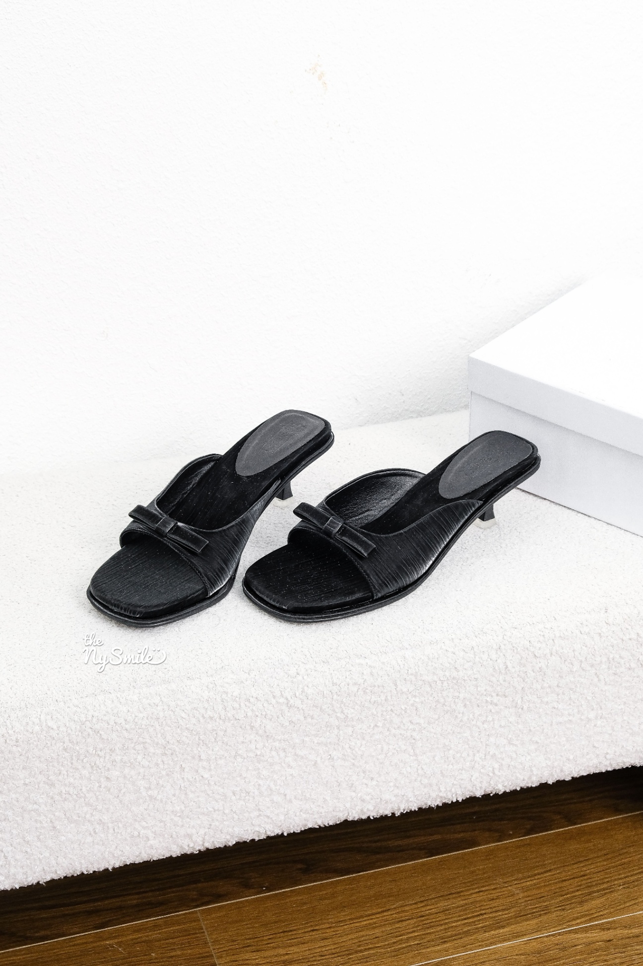 Guốc Lê 4cm đính nơ gót nhọn KOKI