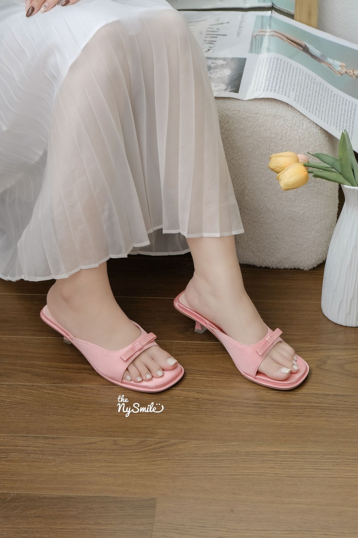 Guốc Lê 4cm đính nơ gót nhọn KOKI