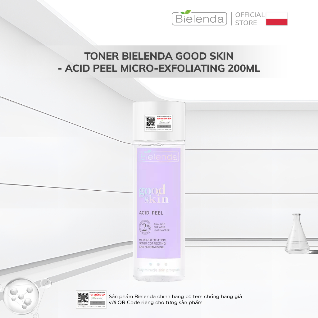 Toner Bielenda Good Skin - Acid Peel Micro-Exfoliating làm sạch sâu, mờ thâm, hỗ trợ giảm mụn, mờ thâm 200ml