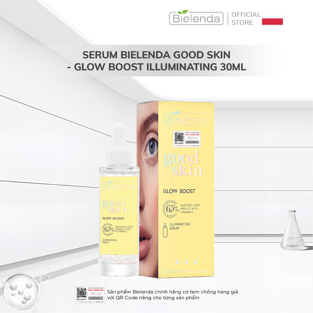 Serum Bielenda Good Skin - Glow Boost Illuminating dưỡng trắng, làm mờ thâm nám, tàn nhang 30ml