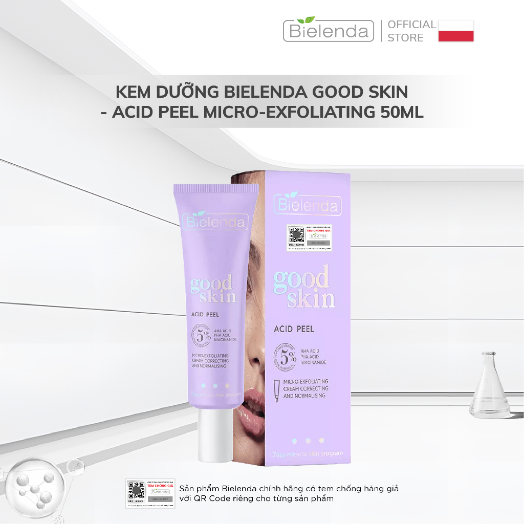 Kem dưỡng Bielenda Good Skin - Acid Peel Micro-Exfoliating giảm và ngừa mụn, mờ thâm, trẻ hoá da 50ml