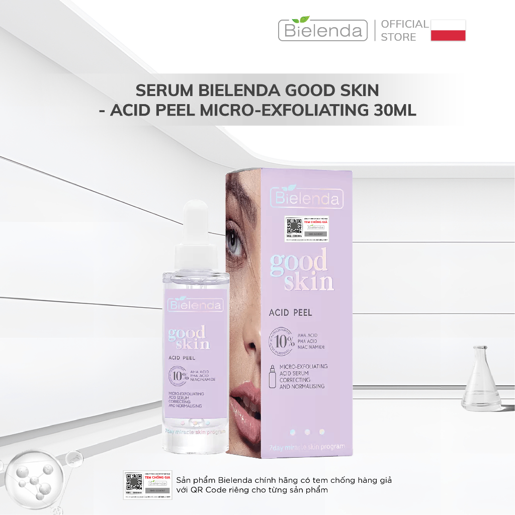 Serum Bielenda Good Skin - Acid Peel Micro-Exfoliating giảm và ngừa mụn, mờ thâm, trẻ hoá da 30ml