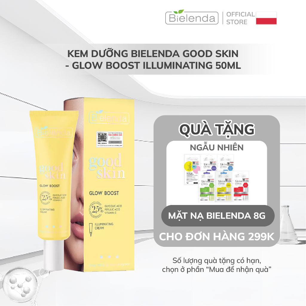 Kem dưỡng Bielenda Good Skin - Glow Boost Illuminating dưỡng trắng, làm mờ thâm nám, tàn nhang 50ml