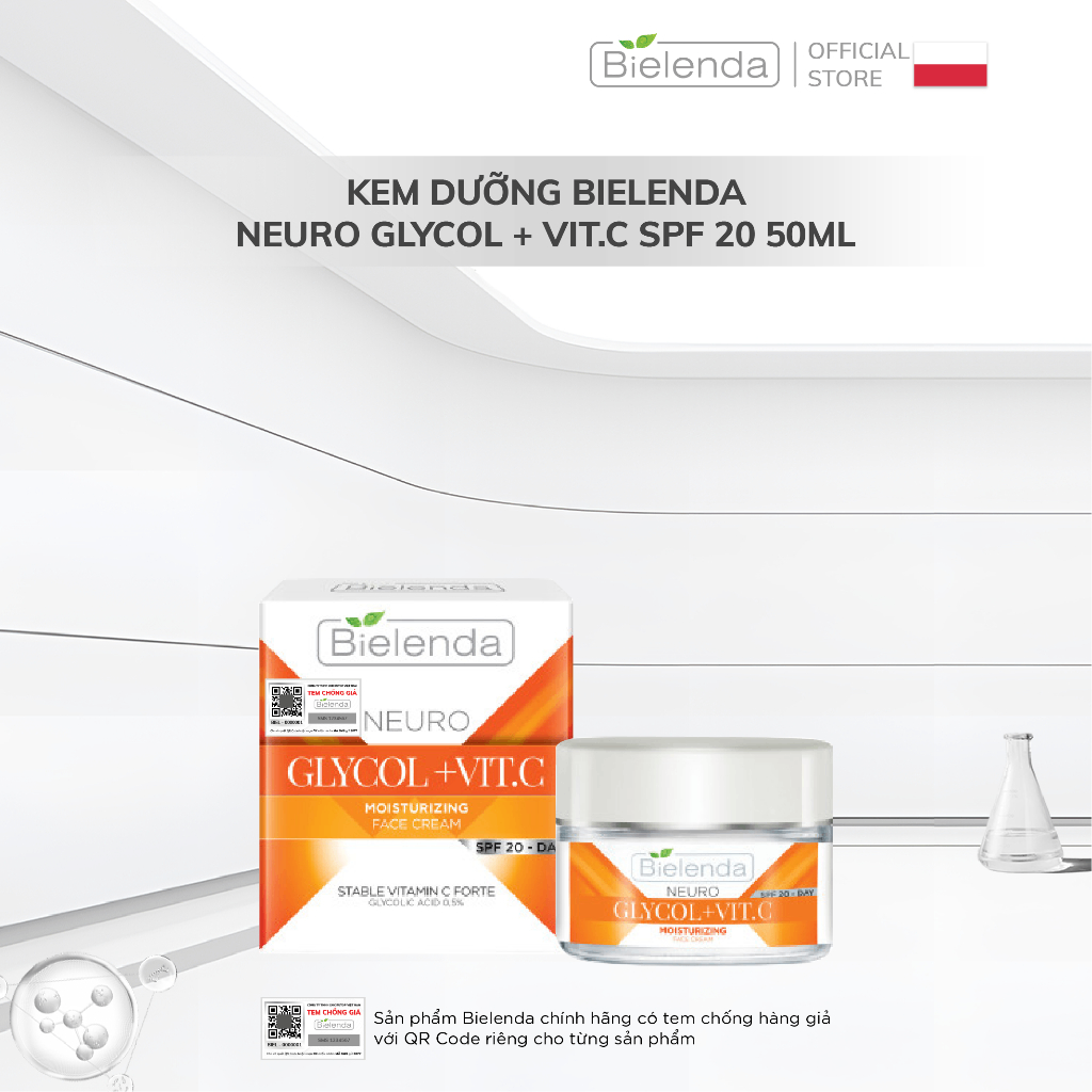 Kem dưỡng Bielenda Neuro Glycol + Vit.C SPF 20 dưỡng trắng da và trẻ hoá da ban ngày 50ml