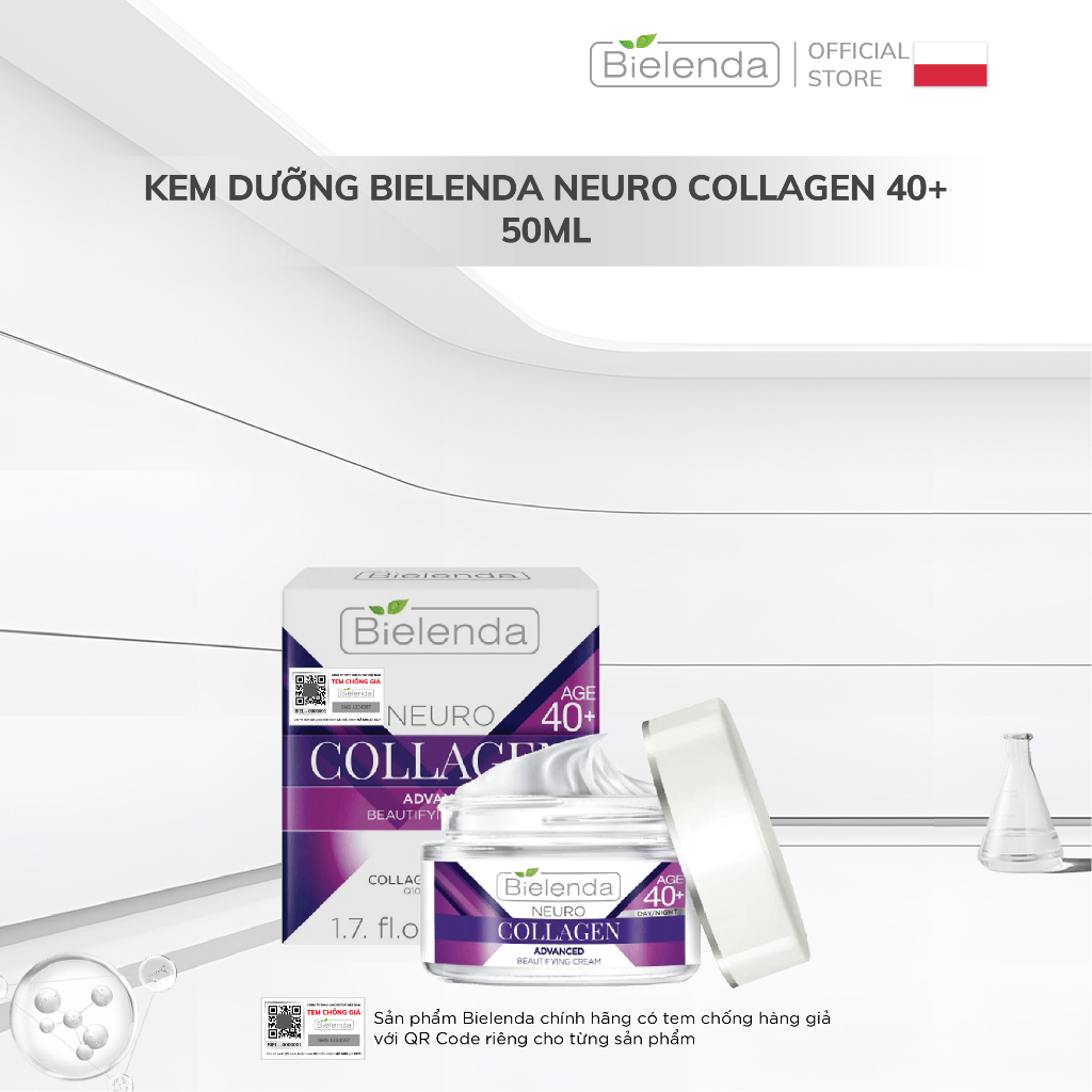 Kem dưỡng Bielenda Neuro Collagen 40+ dưỡng ẩm sâu, tăng độ đàn hồi, trẻ hóa da 50ml