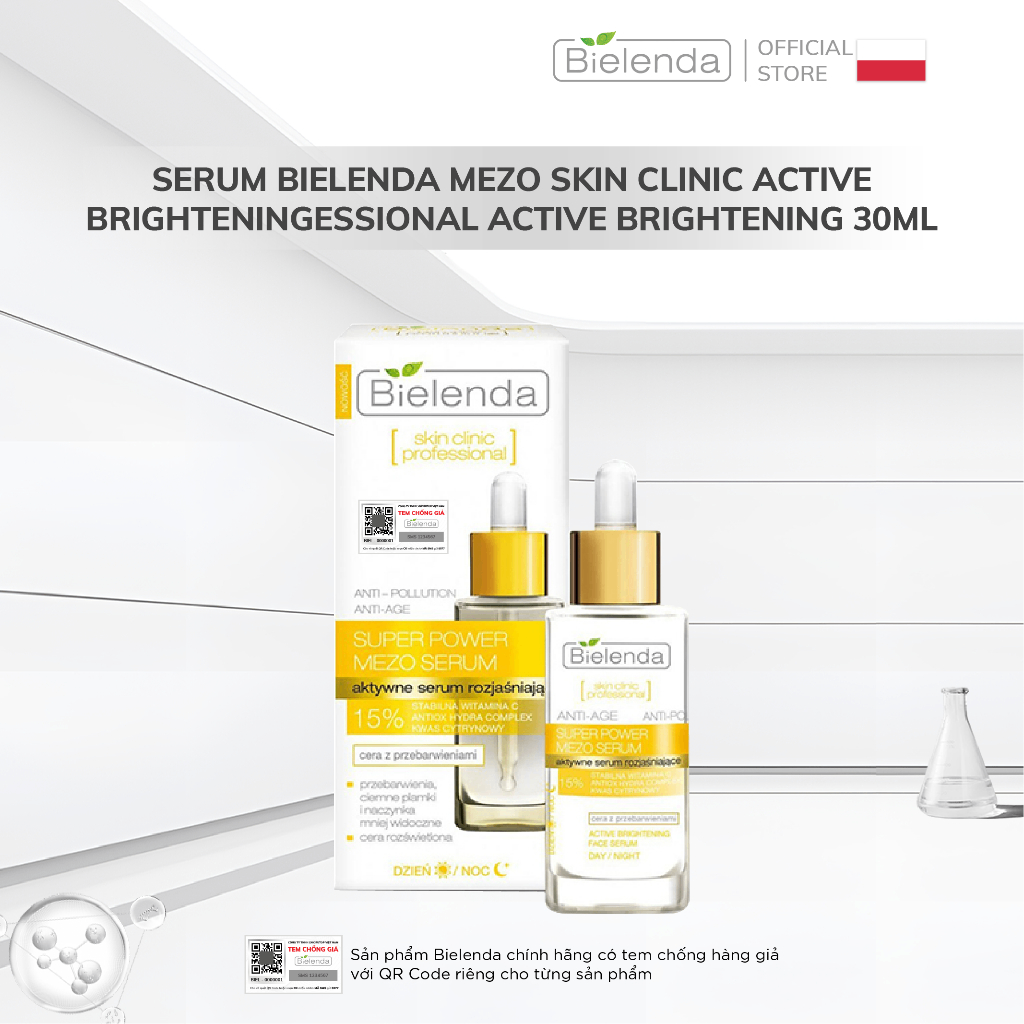 Serum Bielenda Super Power Mezo Skin Clinic Professional Active Brightening 30ml (Vàng)