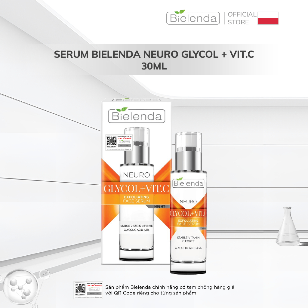 Serum Bielenda Neuro Glycol + Vit.C dưỡng trắng và căng bóng da, chống lão hóa 30ml