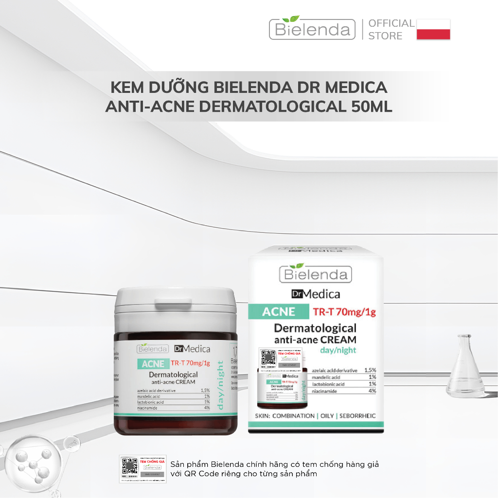 Kem dưỡng ẩm Niacinamide Bielenda Dr. Medica Anti-acne Dermatological giảm mụn, mờ thâm