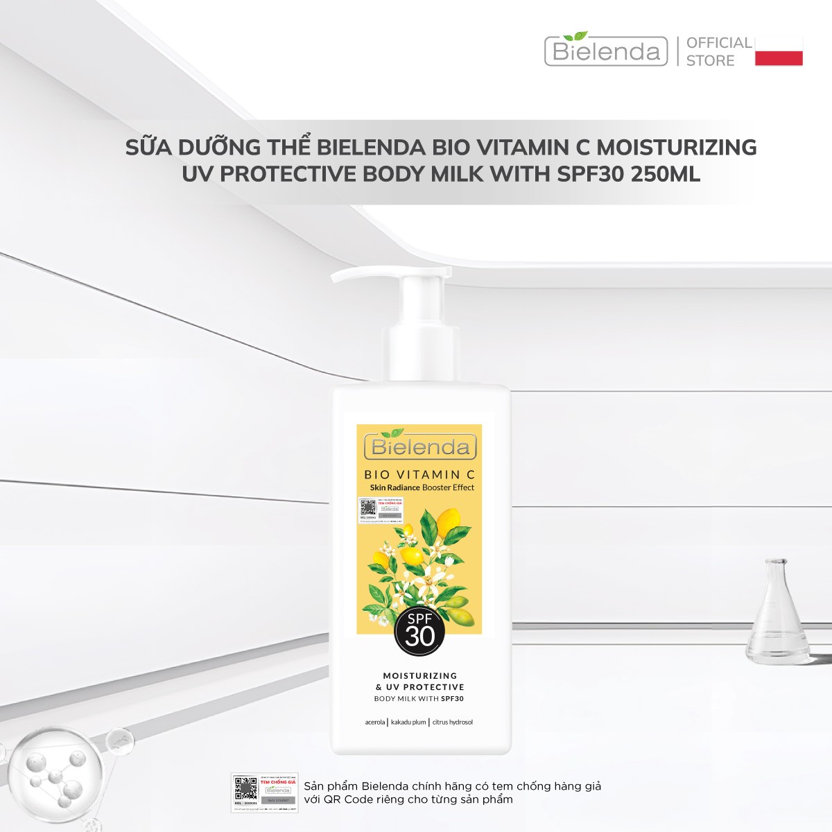 Sữa Dưỡng Thể Bielenda Bio Vitamin C Moisturizing UV Protective Body Milk With SPF30 250ml