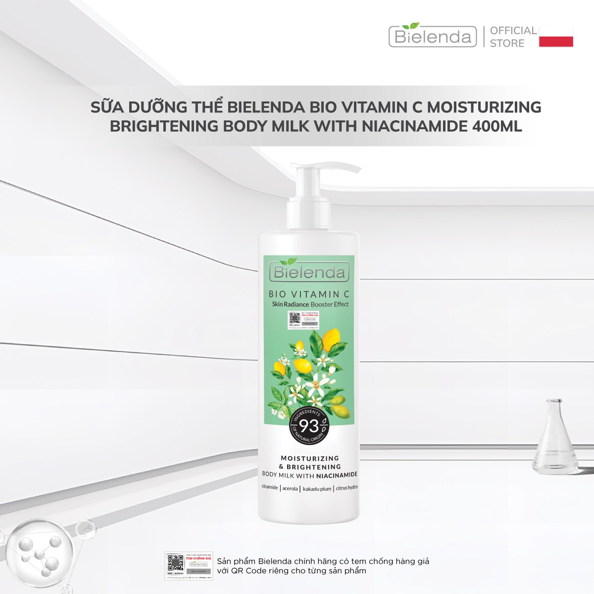 Sữa dưỡng thể Bielenda Bio Vitamin C Moisturizing Brightening Body Milk with Niacinamide 400ml
