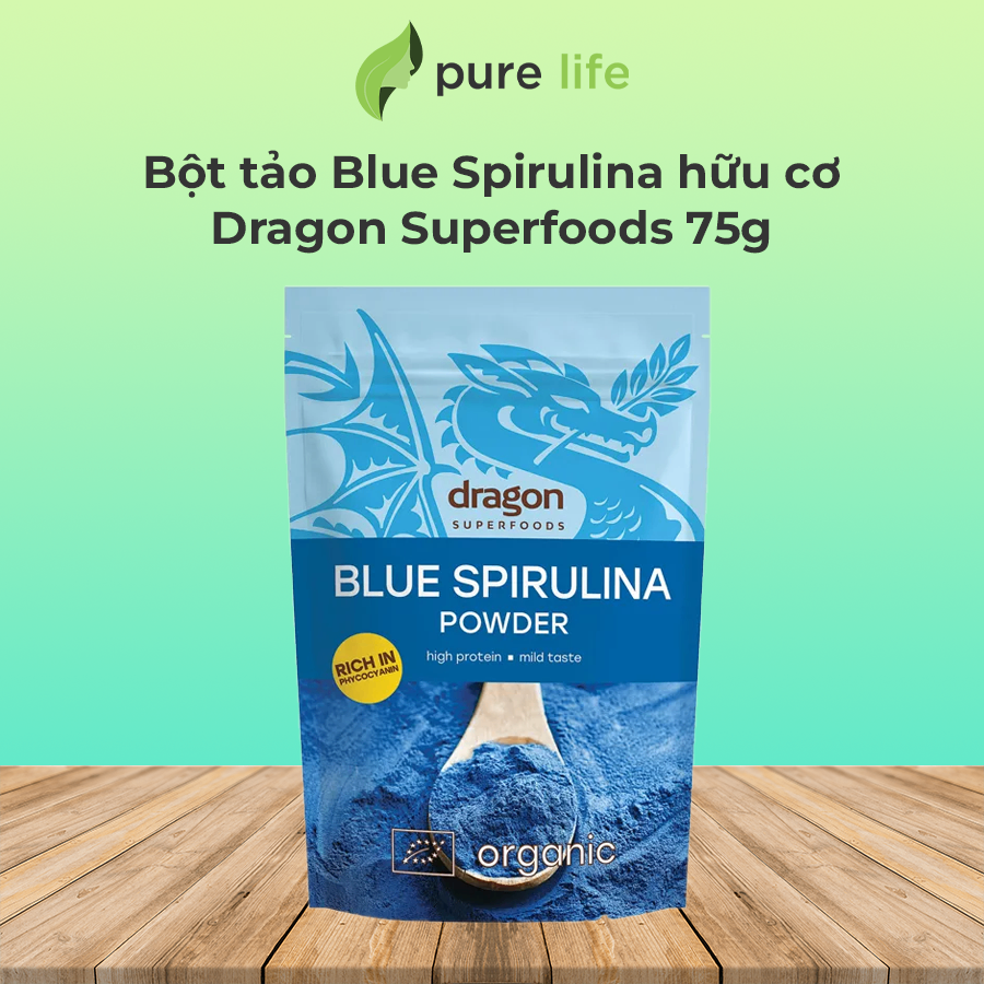 Bột tảo Blue Spirulina hữu cơ Dragon Superfoods 75g