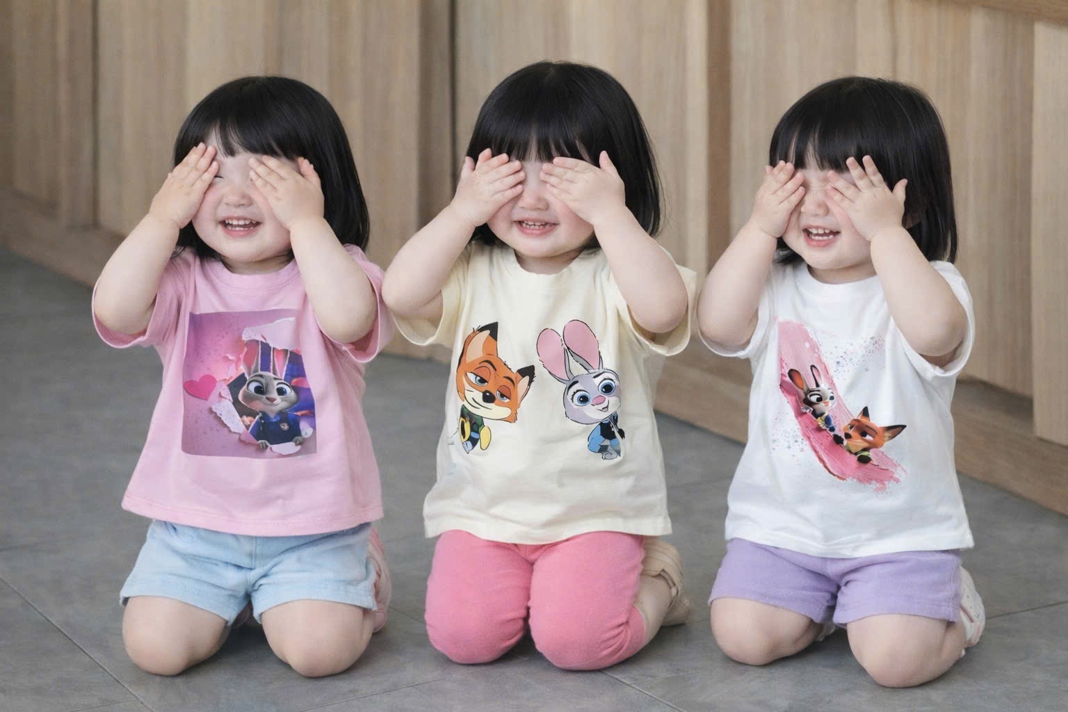 AB899 - SET 3 ÁO BÉ GÁI CỘC TAY THỎ VÀ CÁO hồng be trắng