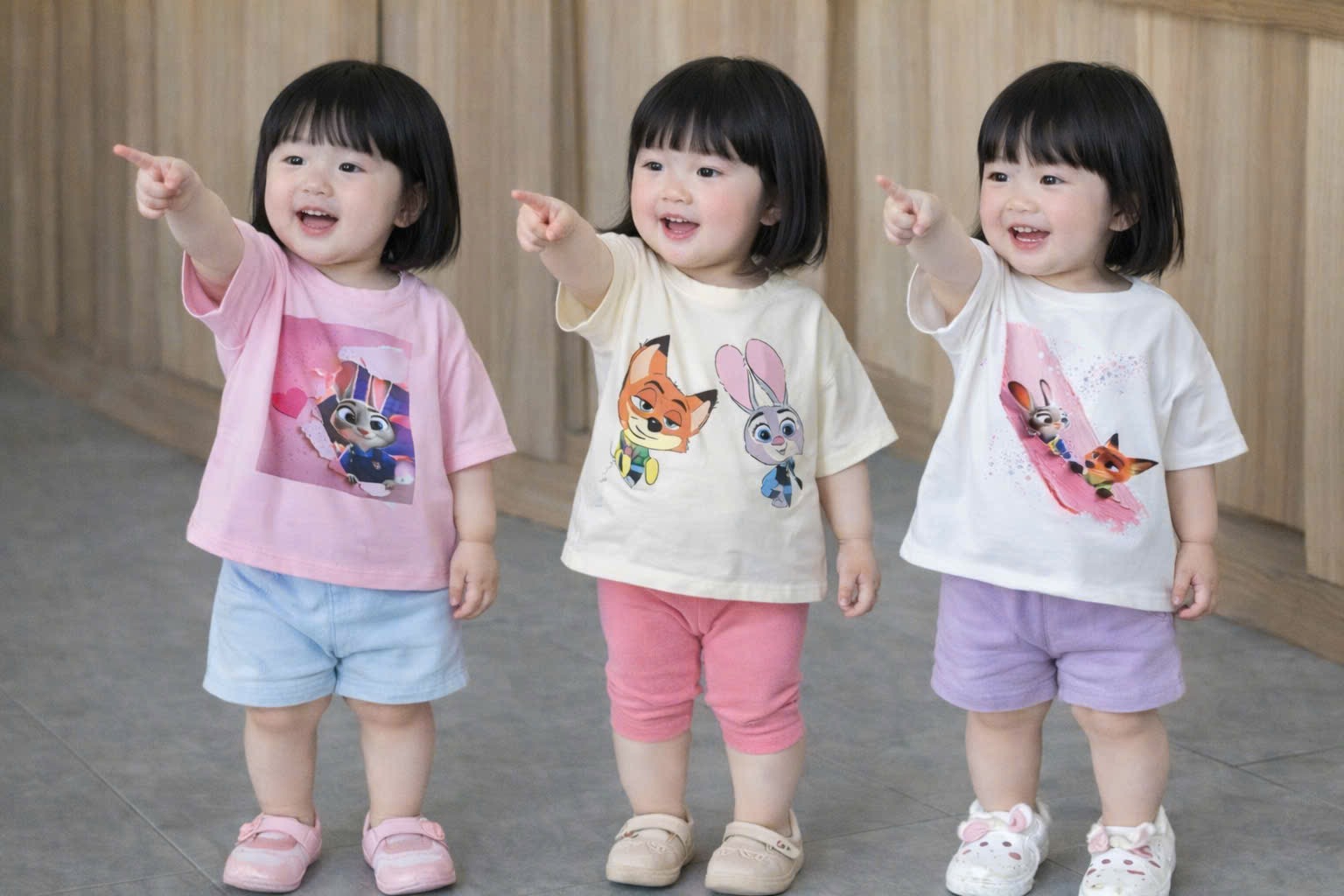 AB899 - SET 3 ÁO BÉ GÁI CỘC TAY THỎ VÀ CÁO hồng be trắng
