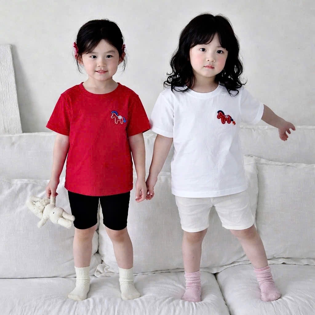 AB907 - SET 3 ÁO BÉ CỘC THÊU NGỰA đen đỏ trắng