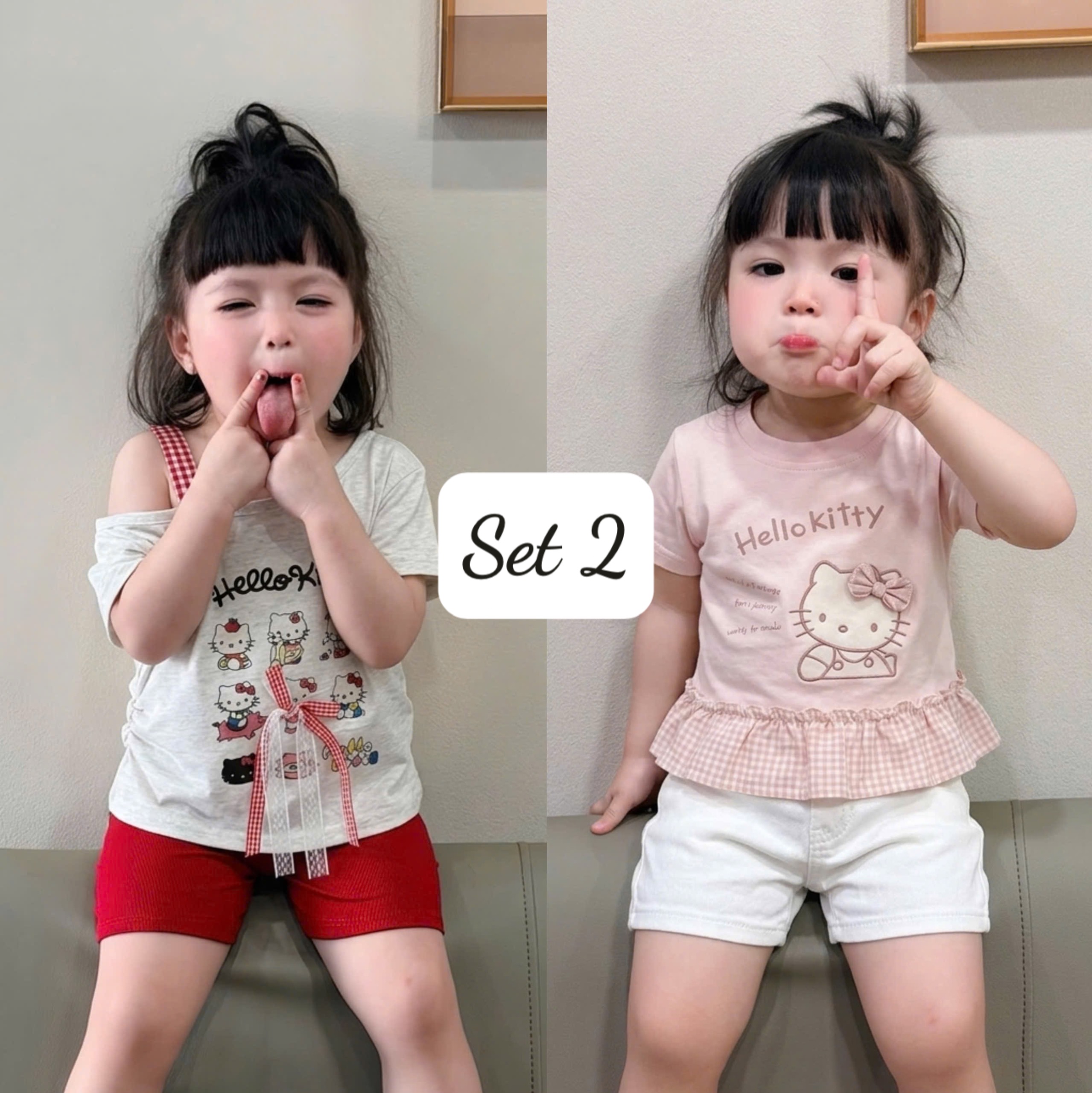 AB909 - SET 2 ÁO BÉ GÁI 2S MIX BÈO KITTY