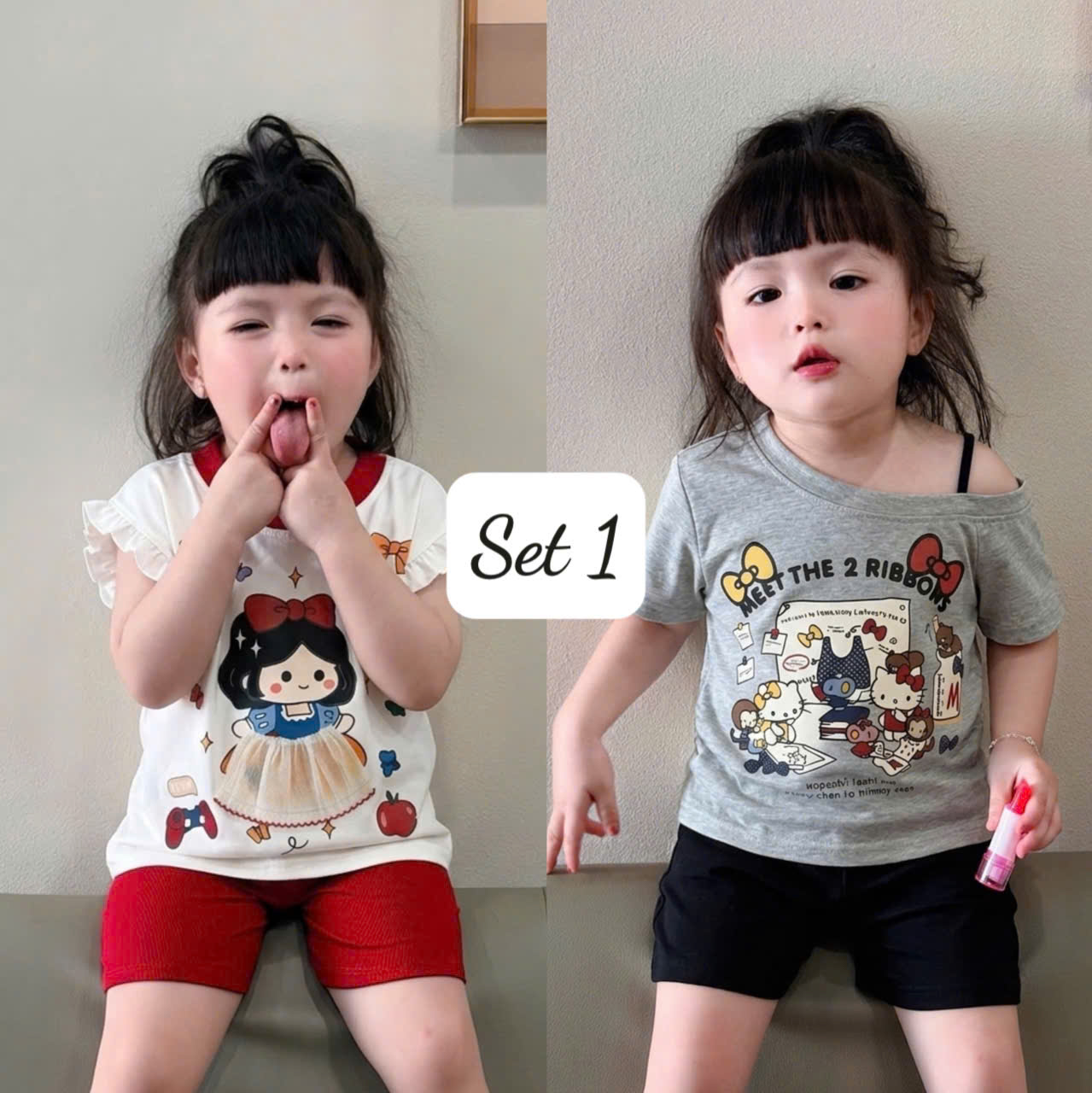 AB909 - SET 2 ÁO BÉ GÁI 2S MIX BÈO KITTY