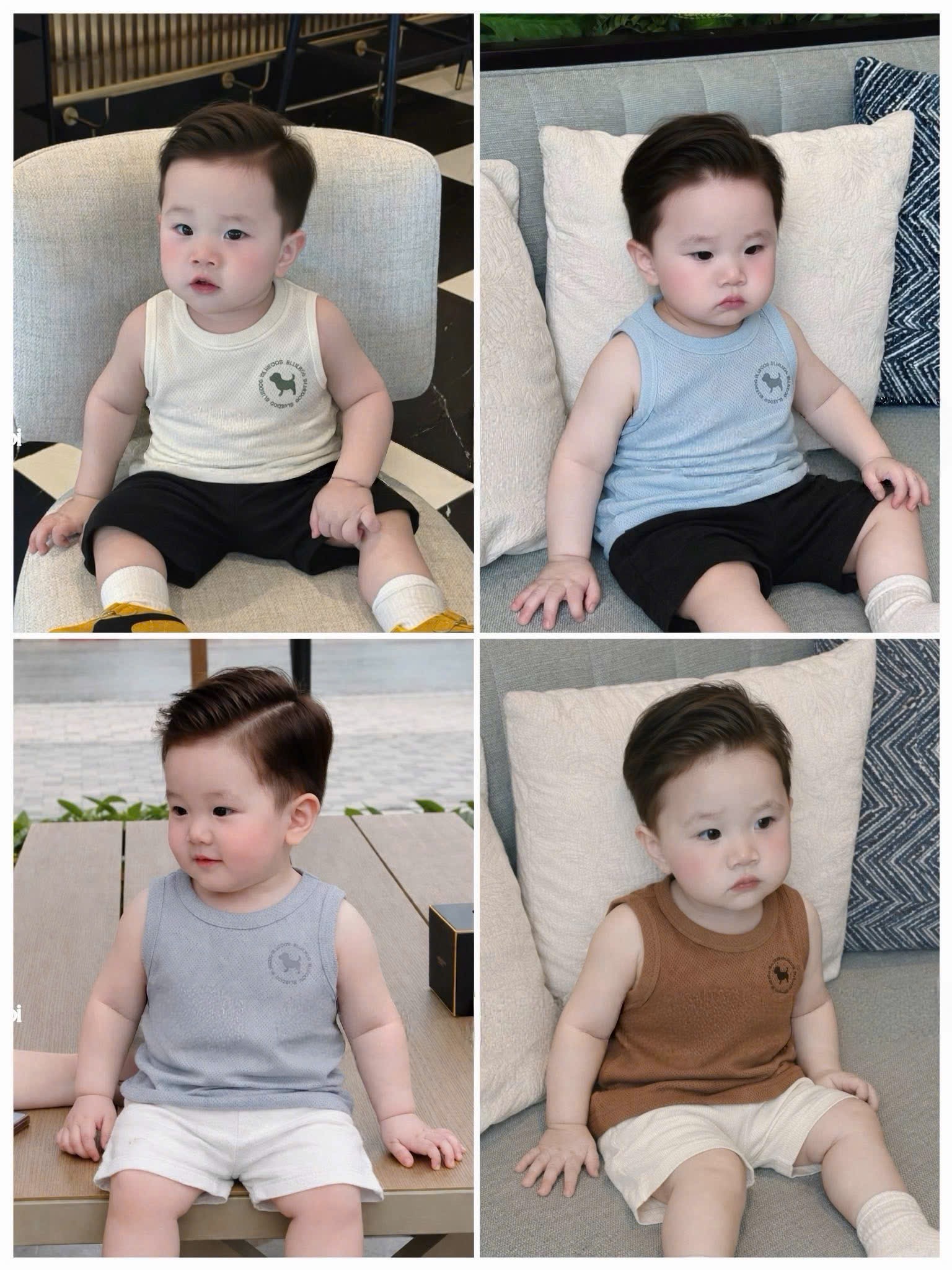 AB915 - SET 4 ÁO BÉ TRAI THÔNG HƠI BA LỖ CHÓ BLUE DOG