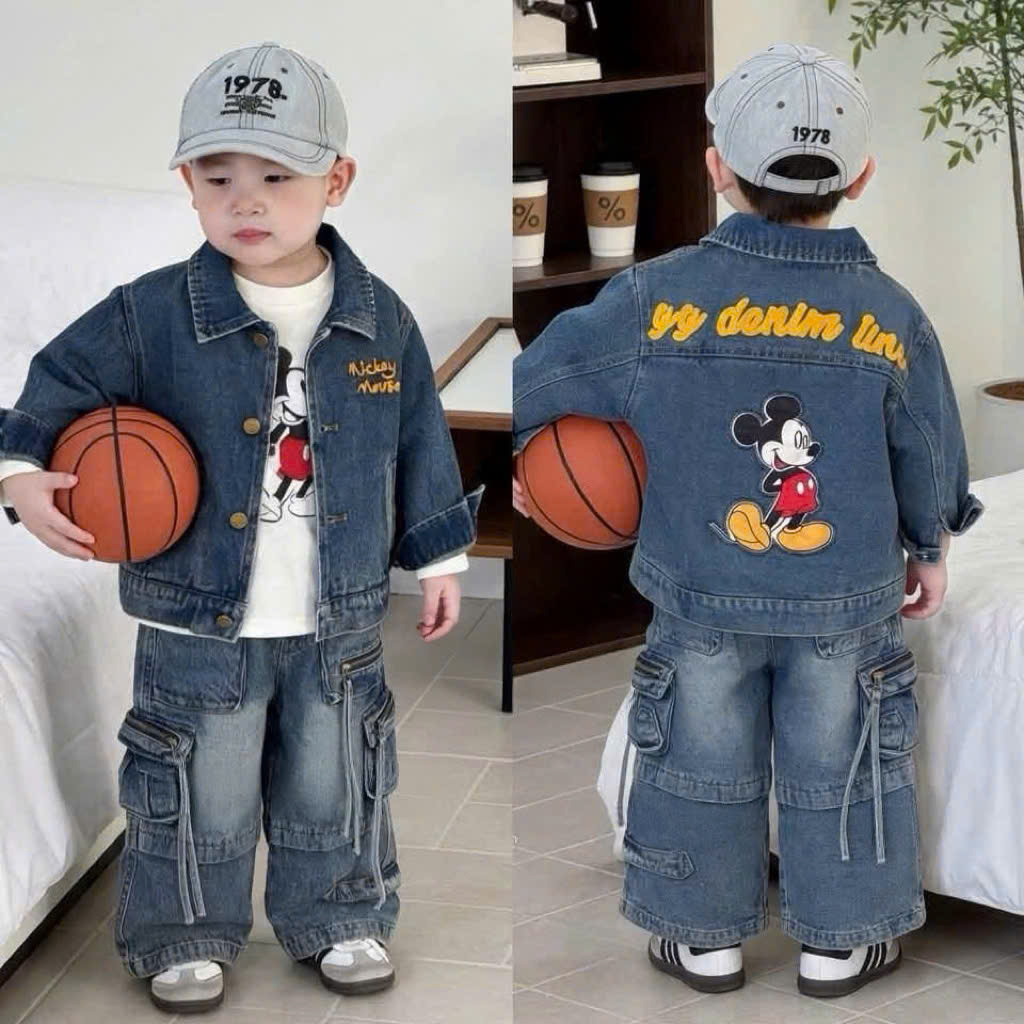 AB930 - ÁO KHOÁC JEANS BÒ XANH BÉ TRAI MICKEY MOUSE