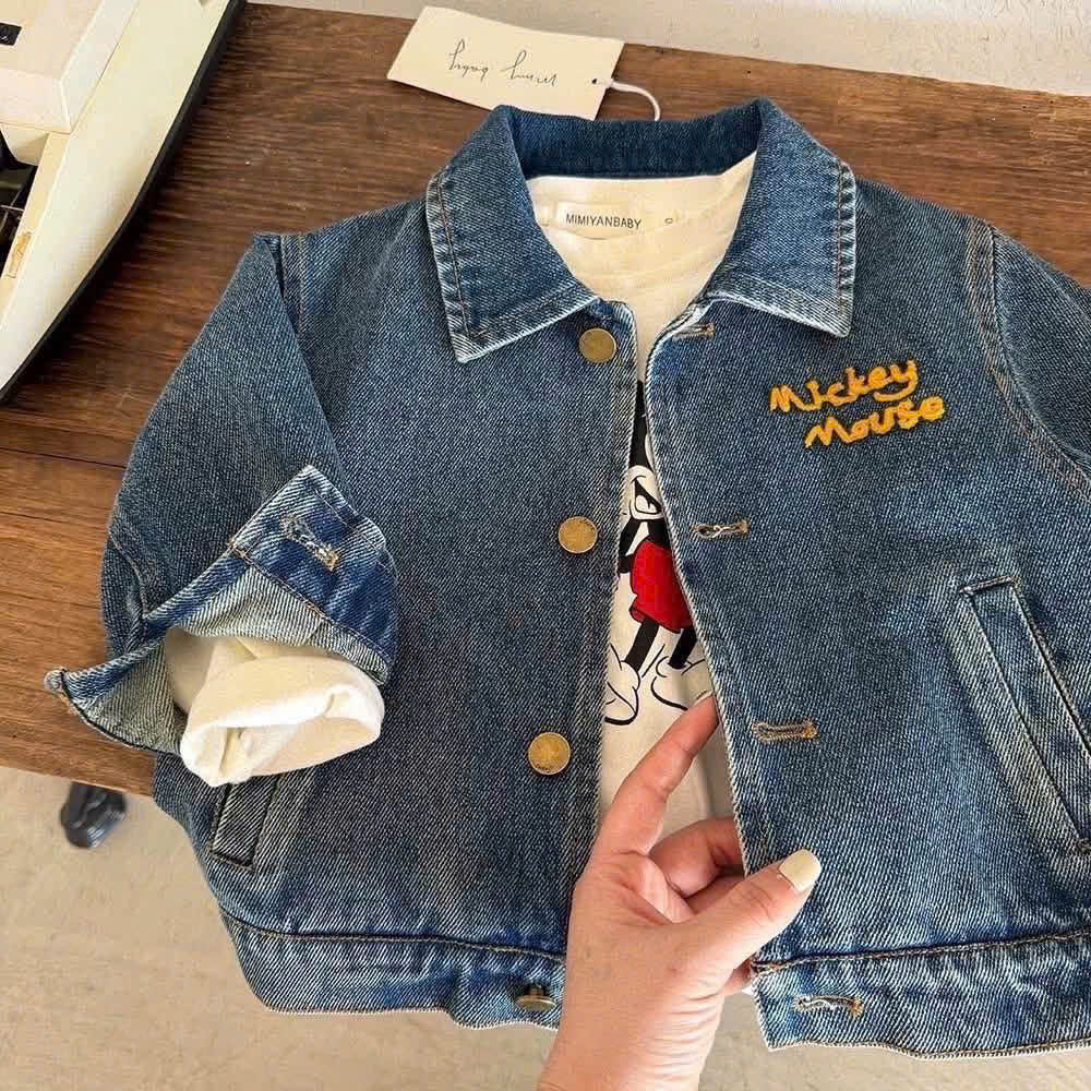 AB930 - ÁO KHOÁC JEANS BÒ XANH BÉ TRAI MICKEY MOUSE