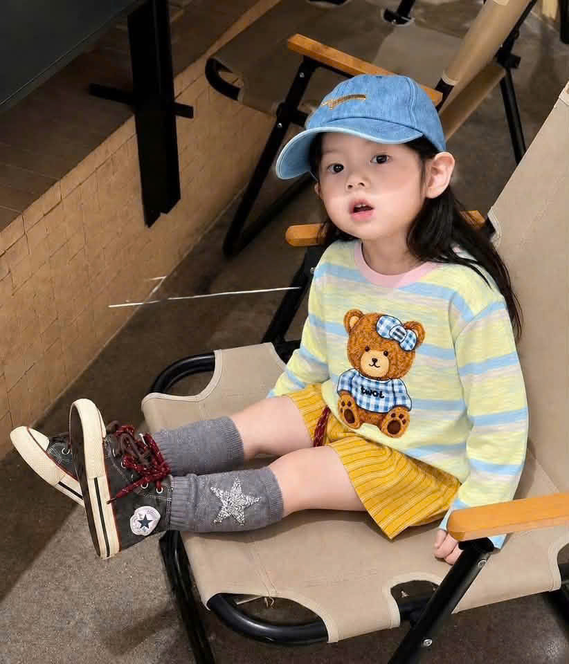 (CHỜ) AB943 - SET 3 ÁO BÉ GÁI DÀI KITTY GẤU hồng vàng kẻ