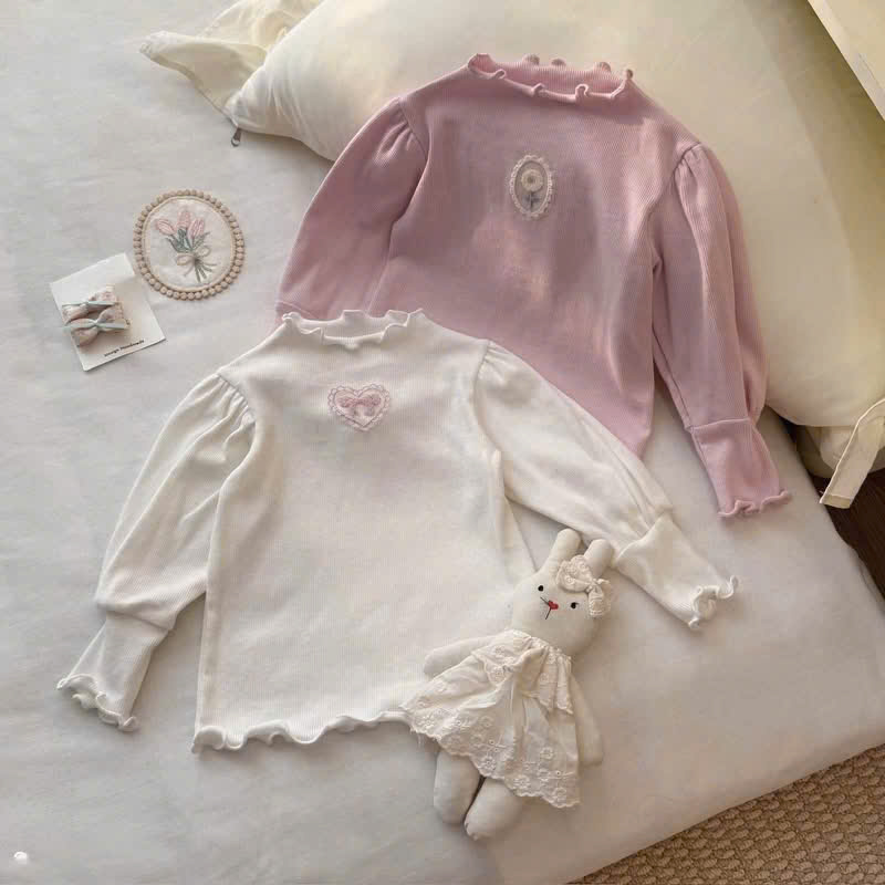 (CHỜ) AB945 - SET 2 ÁO BÉ GÁI ZIP DÀI CỔ BÈO THÊU HOA TIM hồng be