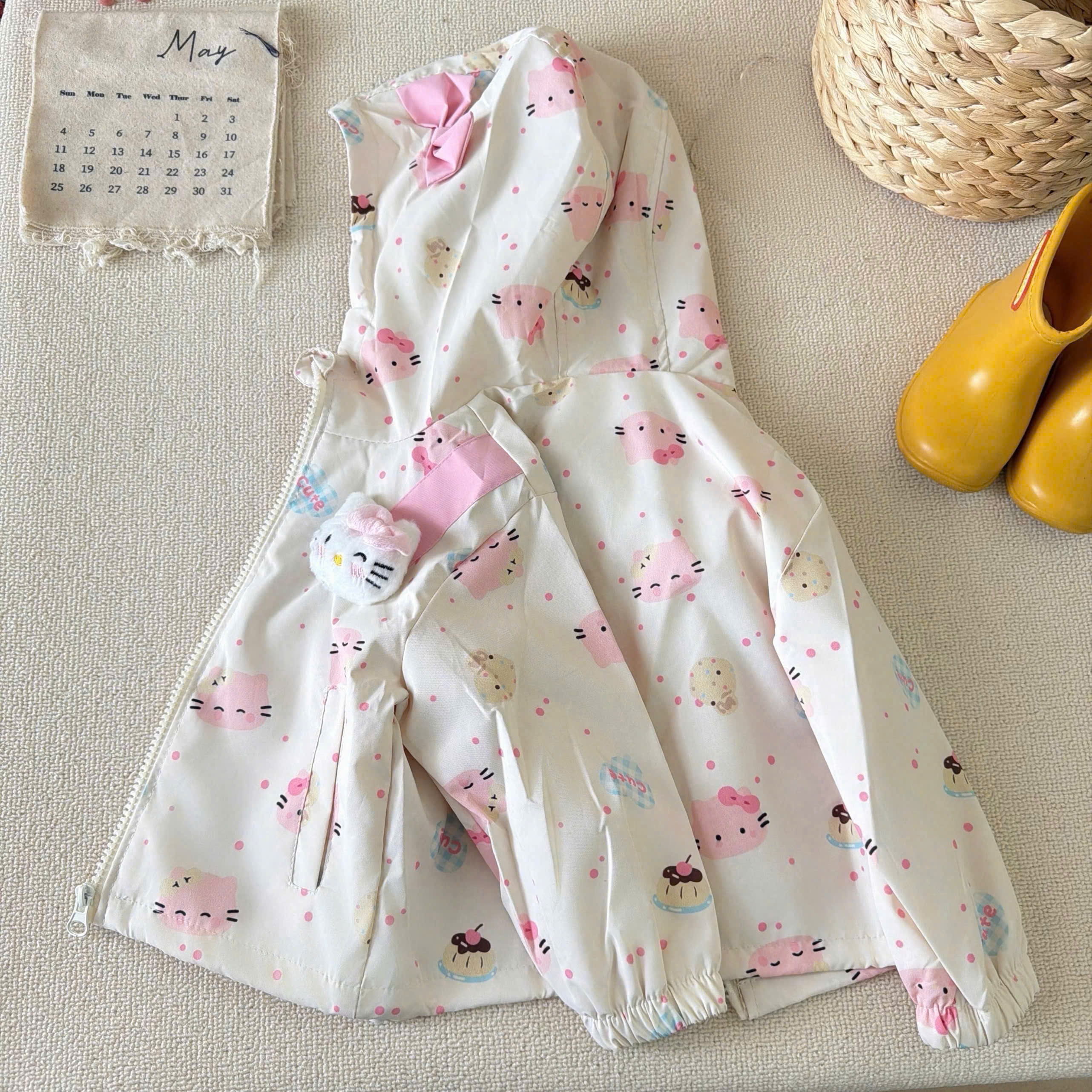 AB958 - ÁO KHOÁC GIÓ BÉ GÁI BE CUTE MŨ LIỀN KITTY NỔI