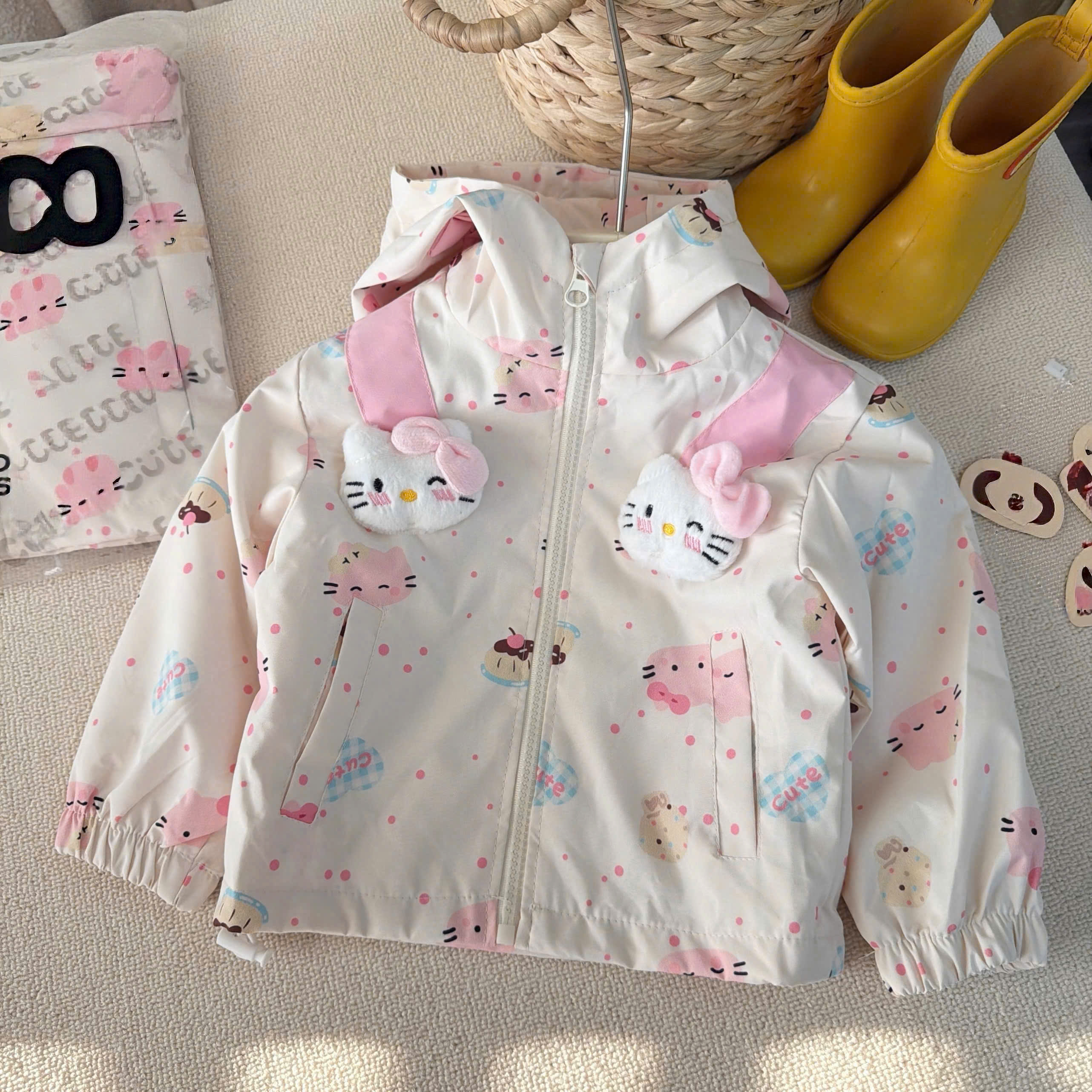 AB958 - ÁO KHOÁC GIÓ BÉ GÁI BE CUTE MŨ LIỀN KITTY NỔI