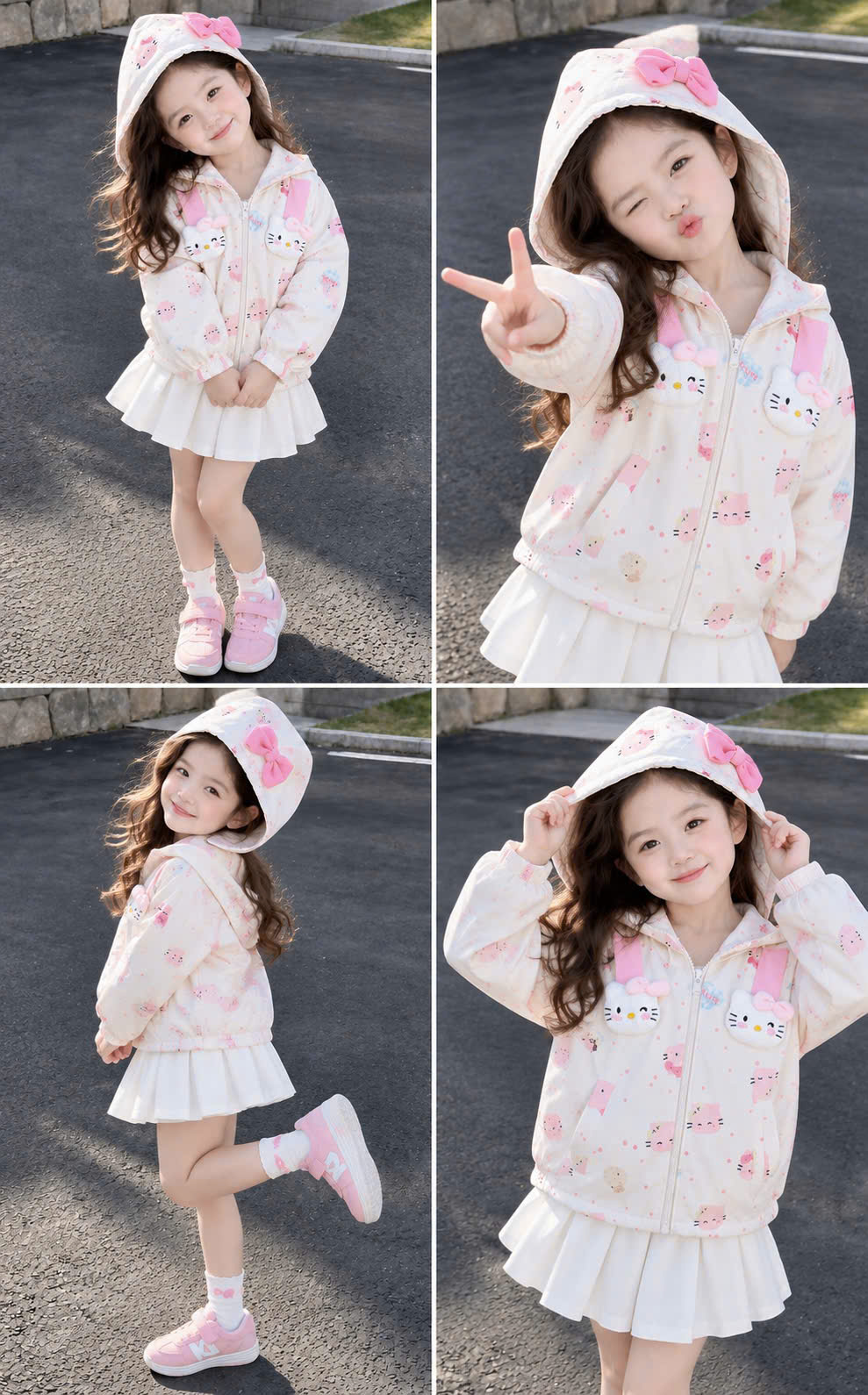 AB958 - ÁO KHOÁC GIÓ BÉ GÁI BE CUTE MŨ LIỀN KITTY NỔI