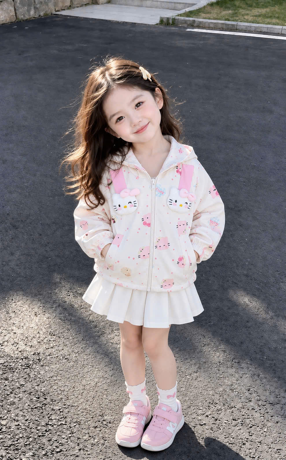AB958 - ÁO KHOÁC GIÓ BÉ GÁI BE CUTE MŨ LIỀN KITTY NỔI