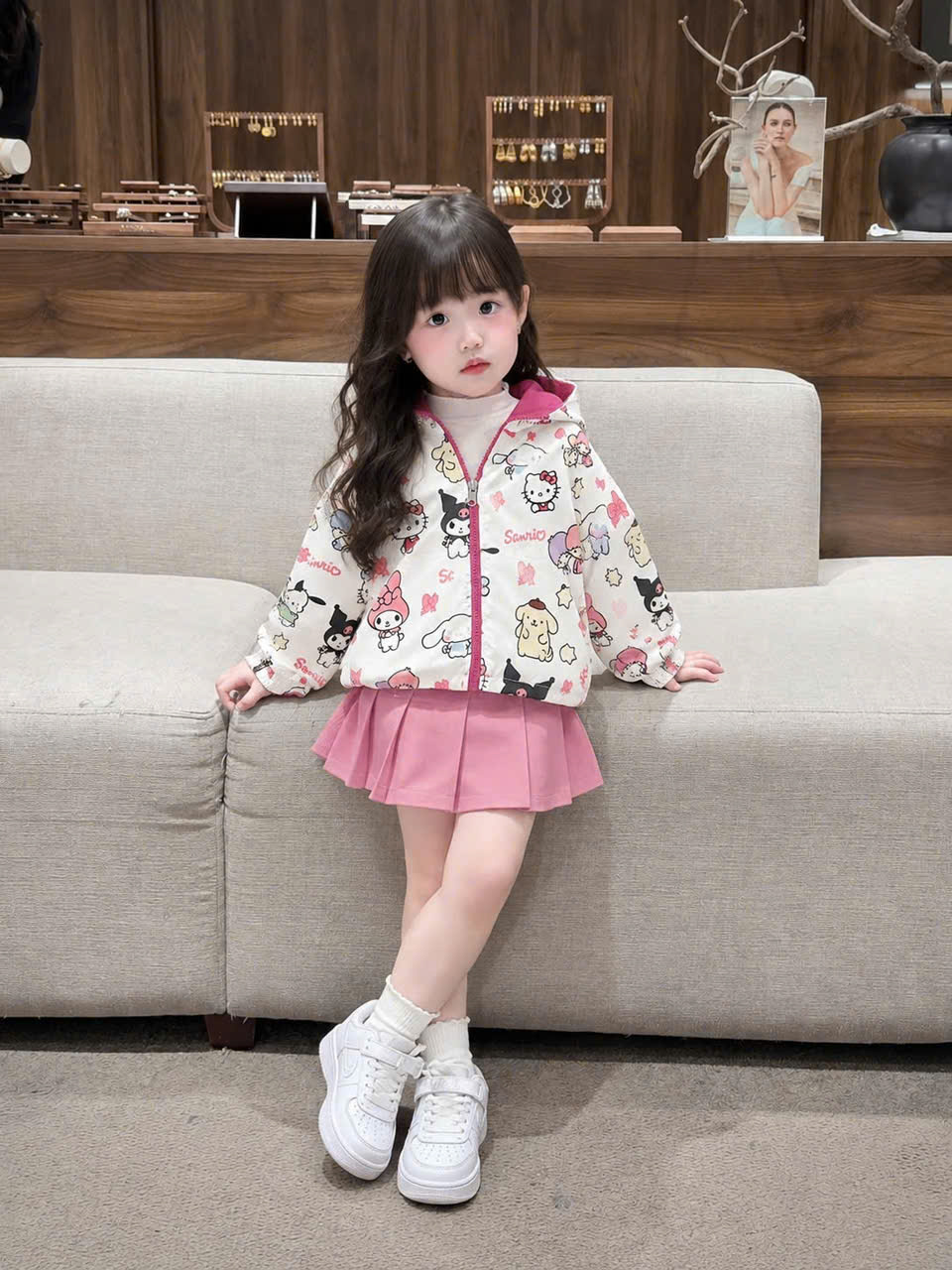 (CHỜ) AB962 - ÁO KHOÁC GIÓ BÉ GÁI HỒNG SEN KITTY 2 MẶT